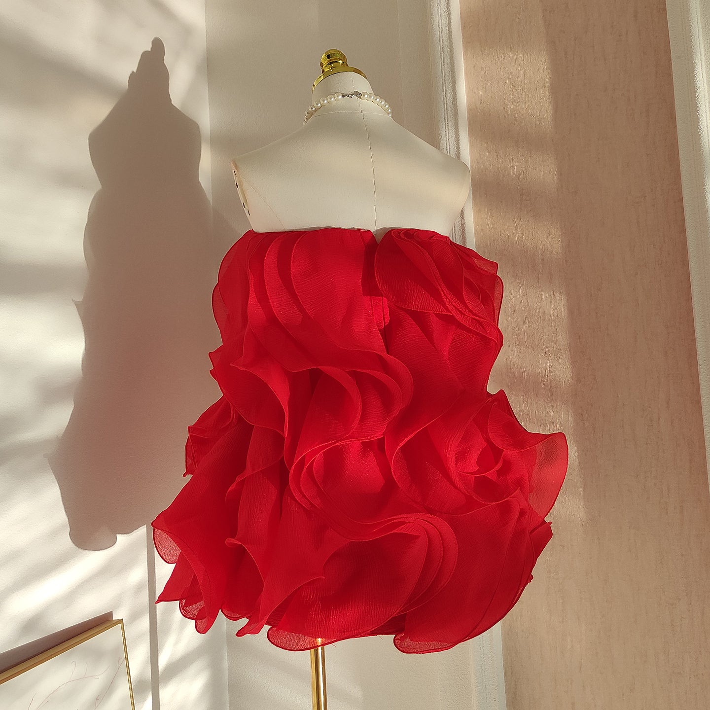VERNA MULTI-LAYERED 3D PLEATED RED MINI DRESS