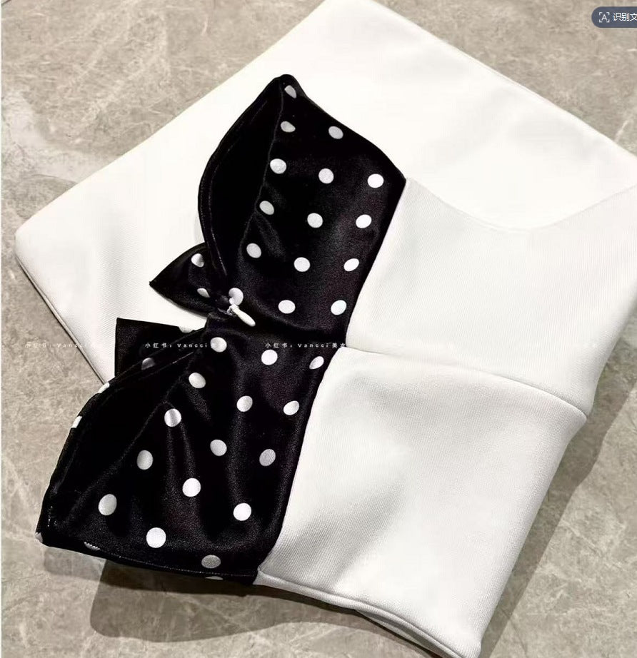 MICHAELIA WHITE POLKA DOT BANDAGE MINI DRESS WITH BOW