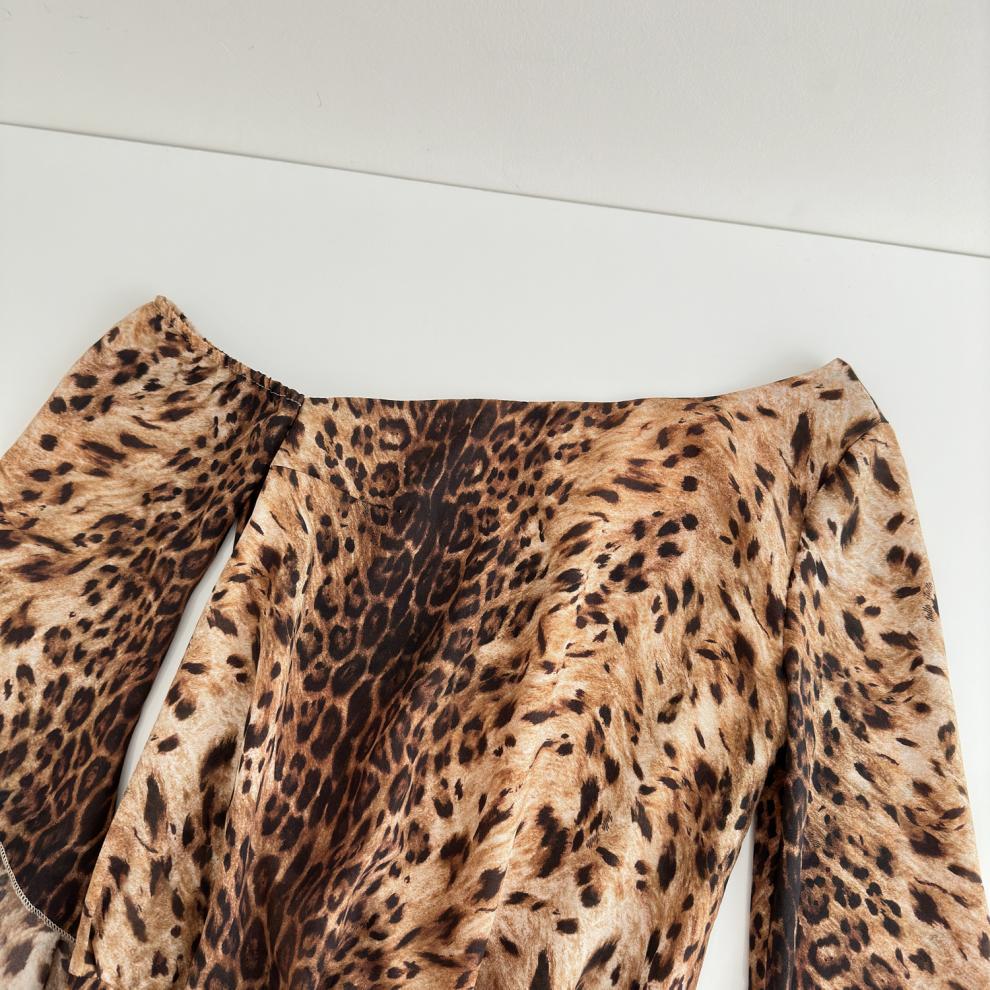 EDWINA LONG SLEEVE LEOPARD MINI DRESS BROWN