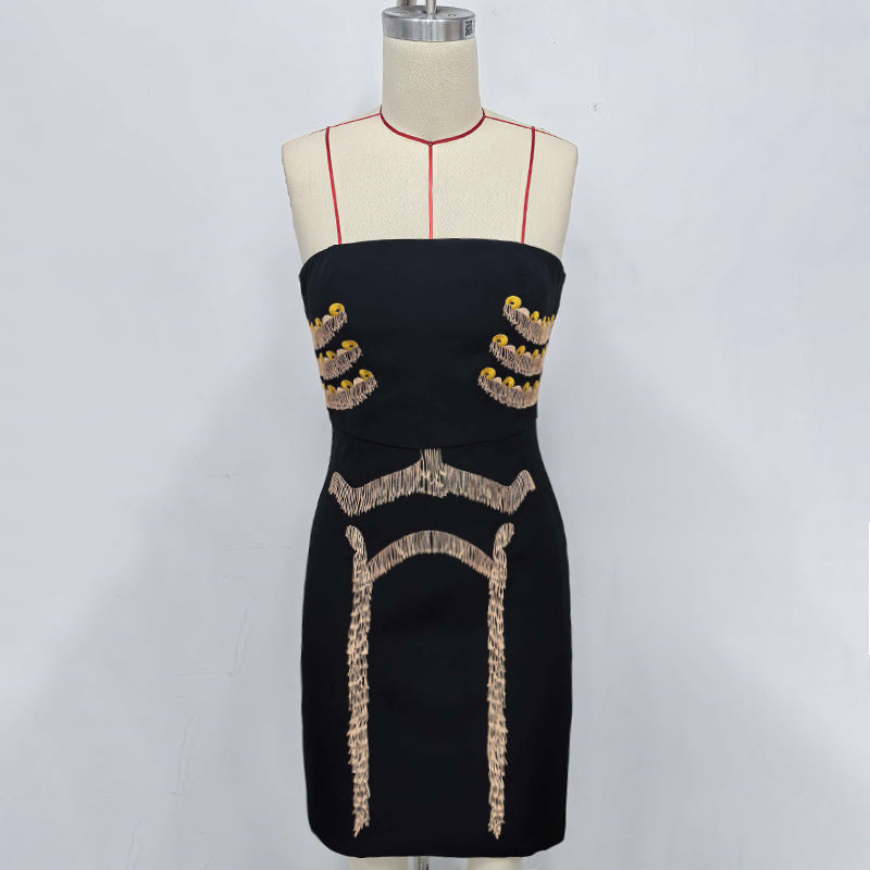 Y2K SKELETON TASSEL BUSTIER MINI DRESS BLACK
