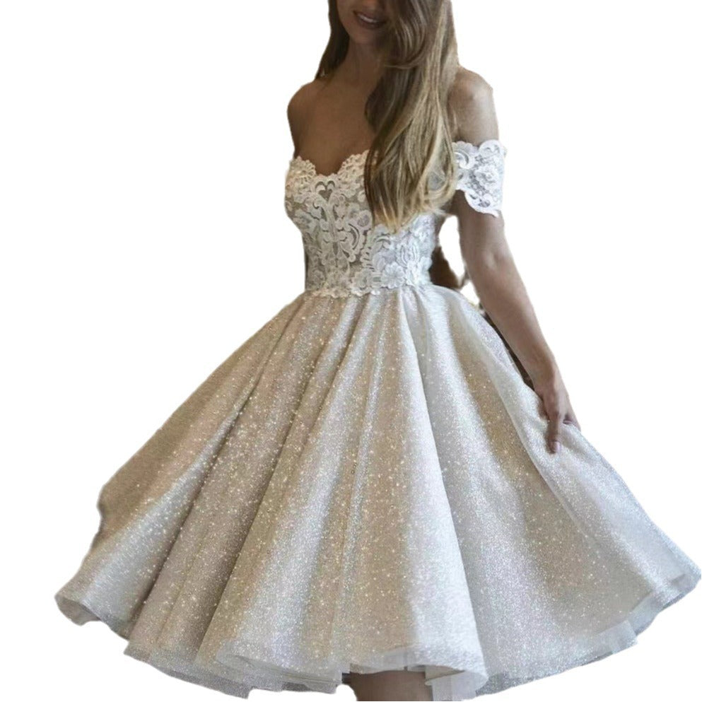 APRIL ONE-SHOULDER LACE SEQUIN MIDI DRESS WHITE
