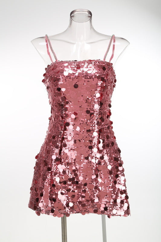 VIRGINIA PINK SEQUIN STRAPPY MINI DRESS PARTY