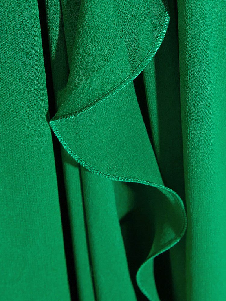 GREEN V-NECK RUFFLE MAXI DRESS FOR WEDDING GUEST