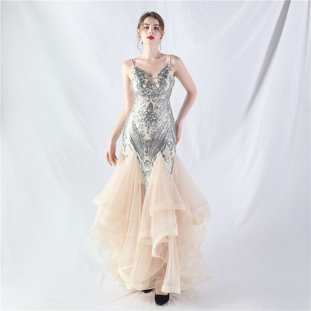 SEQUIN TULLE MAXI DRESS FOR WEDDING GUEST