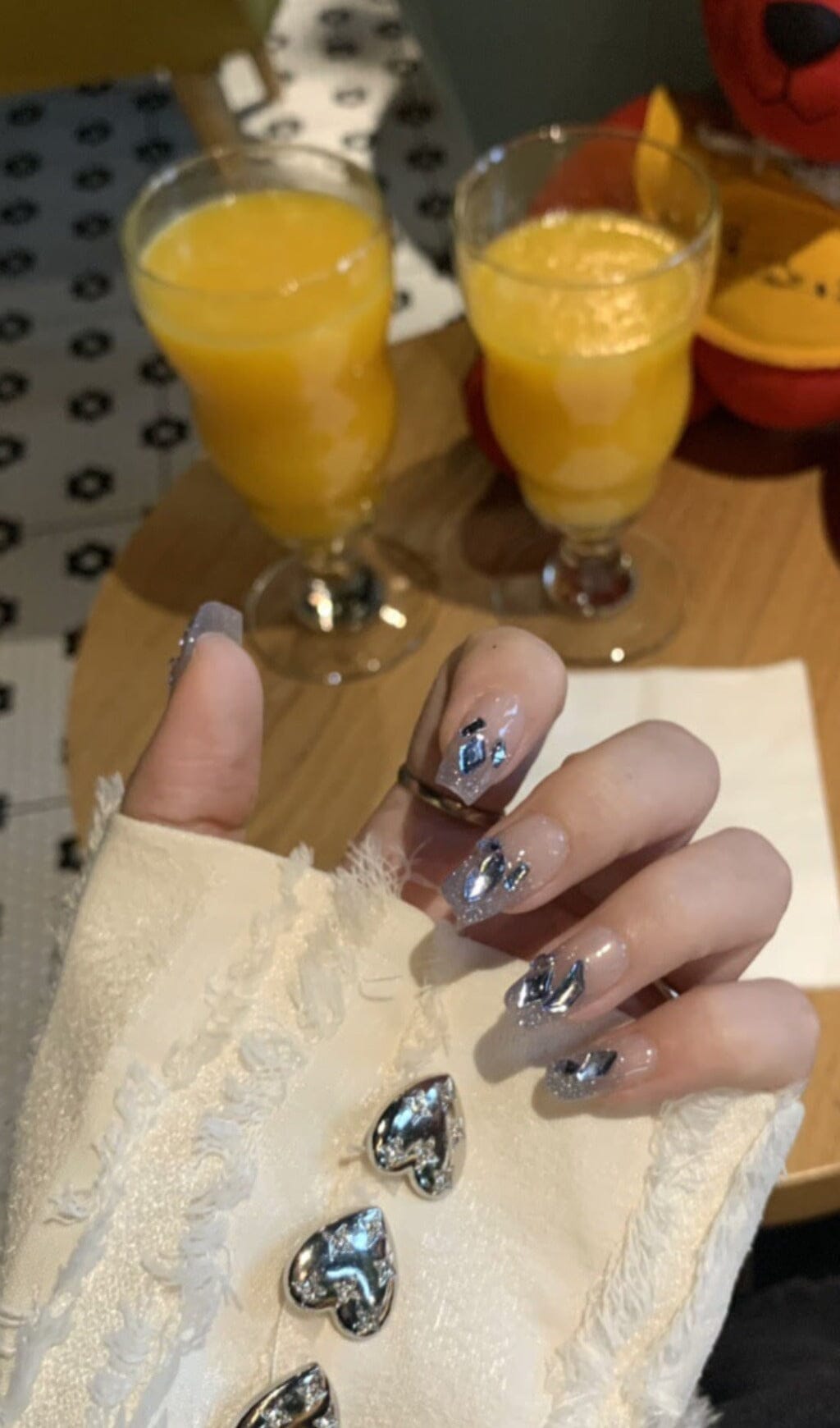 BLUE GLITTER PRESS ON NAILS, CRYSTAL PARTY STILETTO