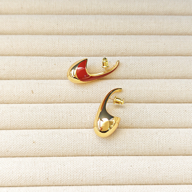 VINTAGE GOLD RED HOOP EARRINGS FOR PARTY