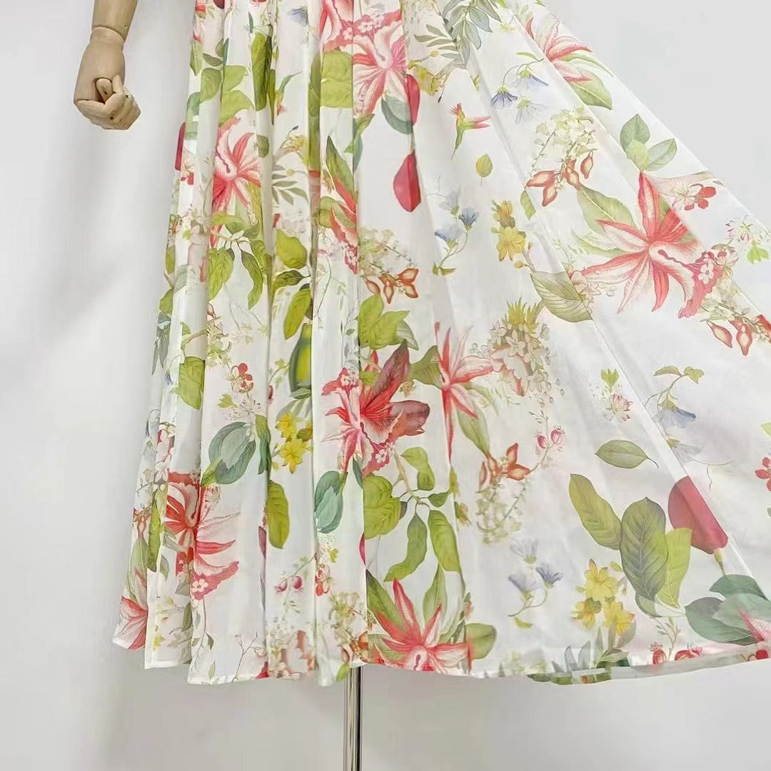 MULTICOLOR FLORAL PRINT GAZAR MAXI GOWN
