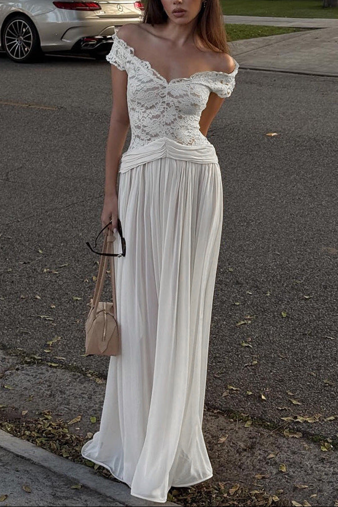 SHEER V-NECK LACE MAXI DRESS, WINTER PARTY STYLE
