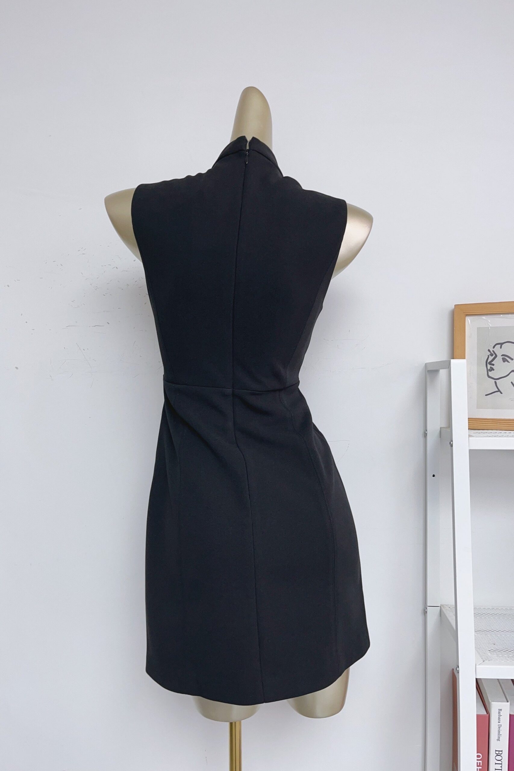 STAND COLLAR CUTOUT BLACK MINI DRESS