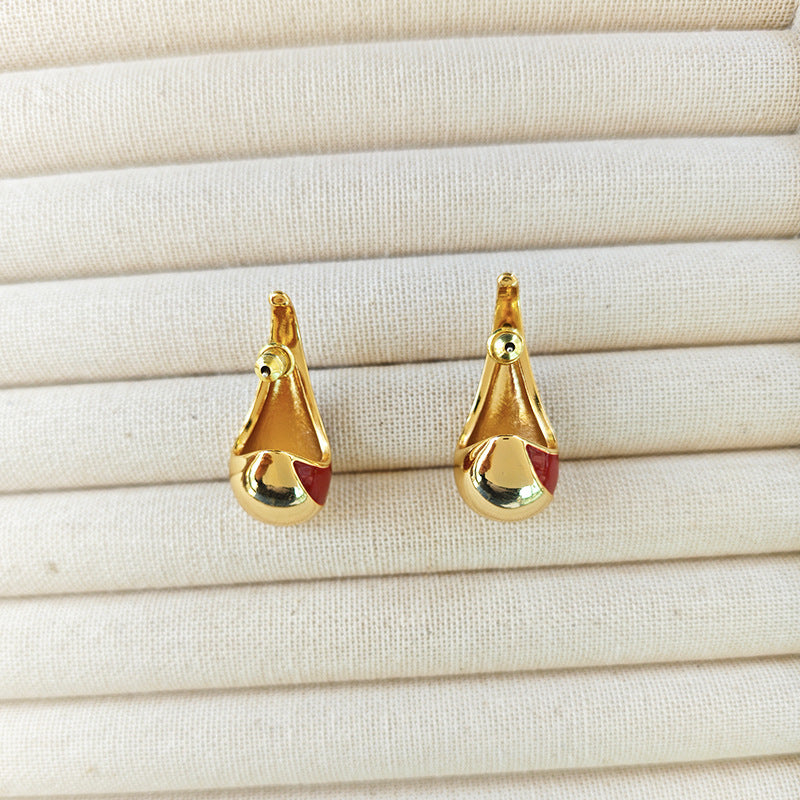 VINTAGE GOLD RED HOOP EARRINGS FOR PARTY