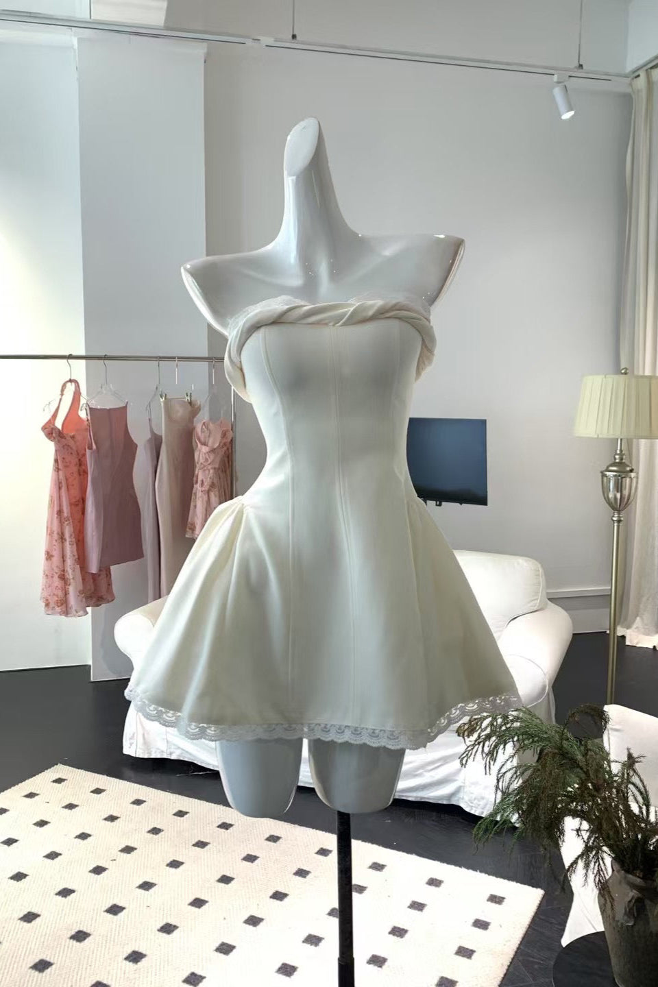 SYLVIA LACE STRAPLESS WHITE MINI DRESS