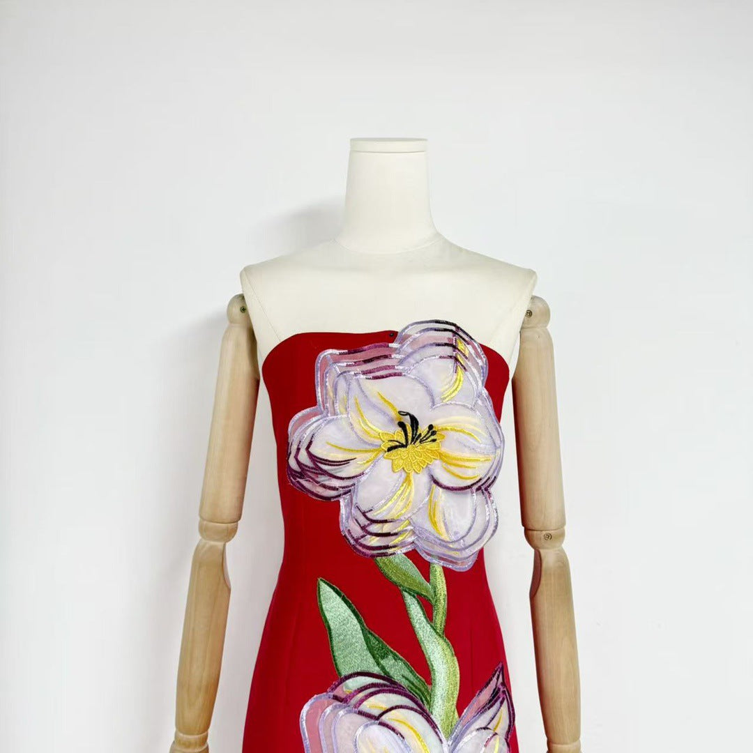 SUZANNE RED FLORAL BUSTIER MAXI DRESS, BOHO WEDDING