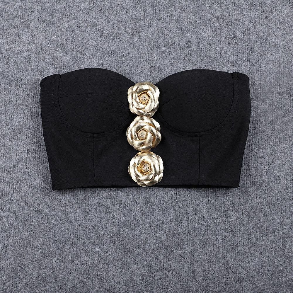 3D FLOWER SET - BLACK EMBELLISHED EVENING OUTFIT