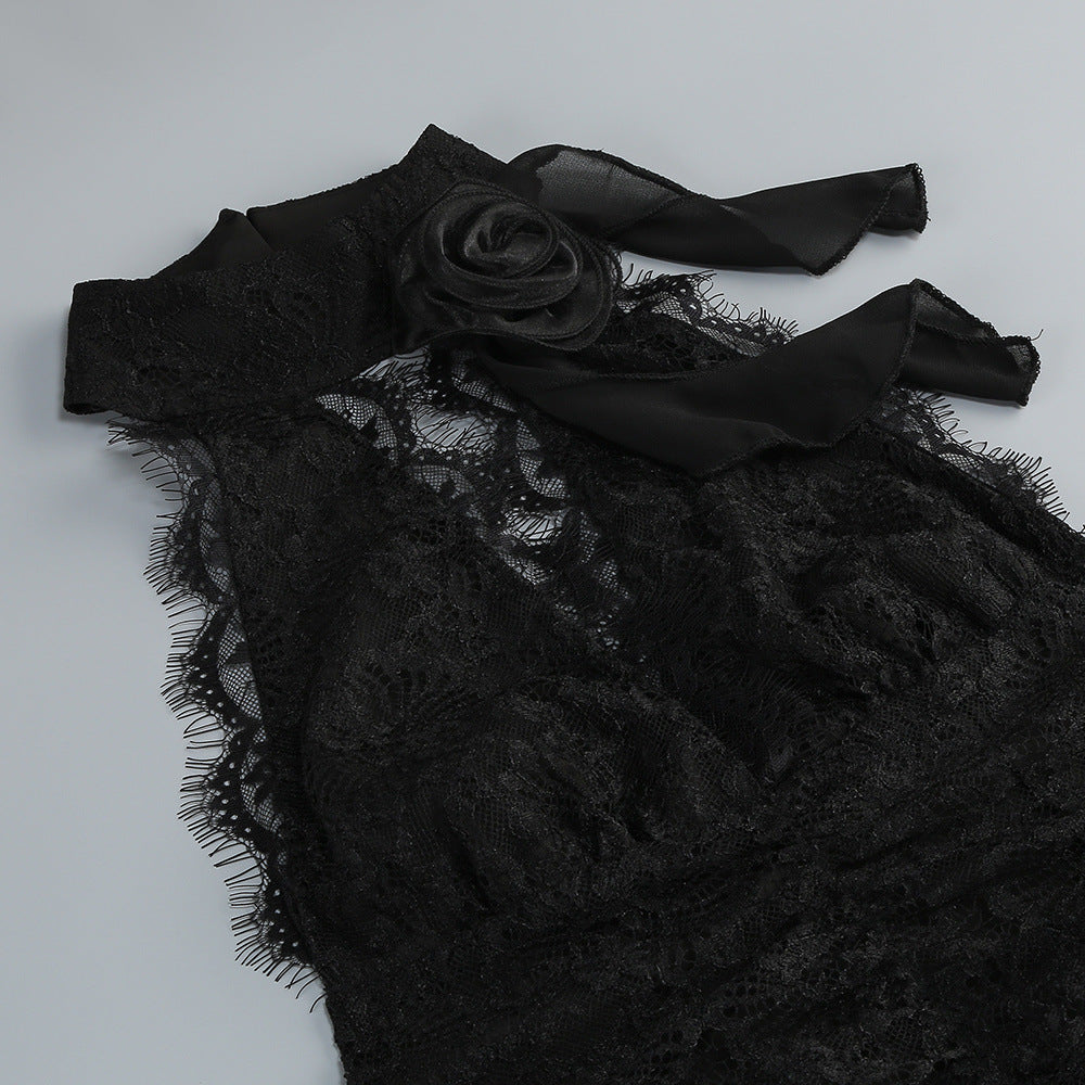 HULDA BLACK COTTON LACE MAXI DRESS FOR EVENTS