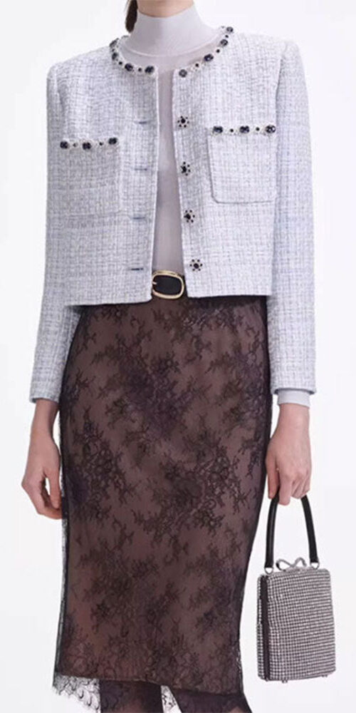 zenobia pale blue beaded Embellished Tweed Jacket zenobia pale blue beaded Embellished Tweed Jacket
