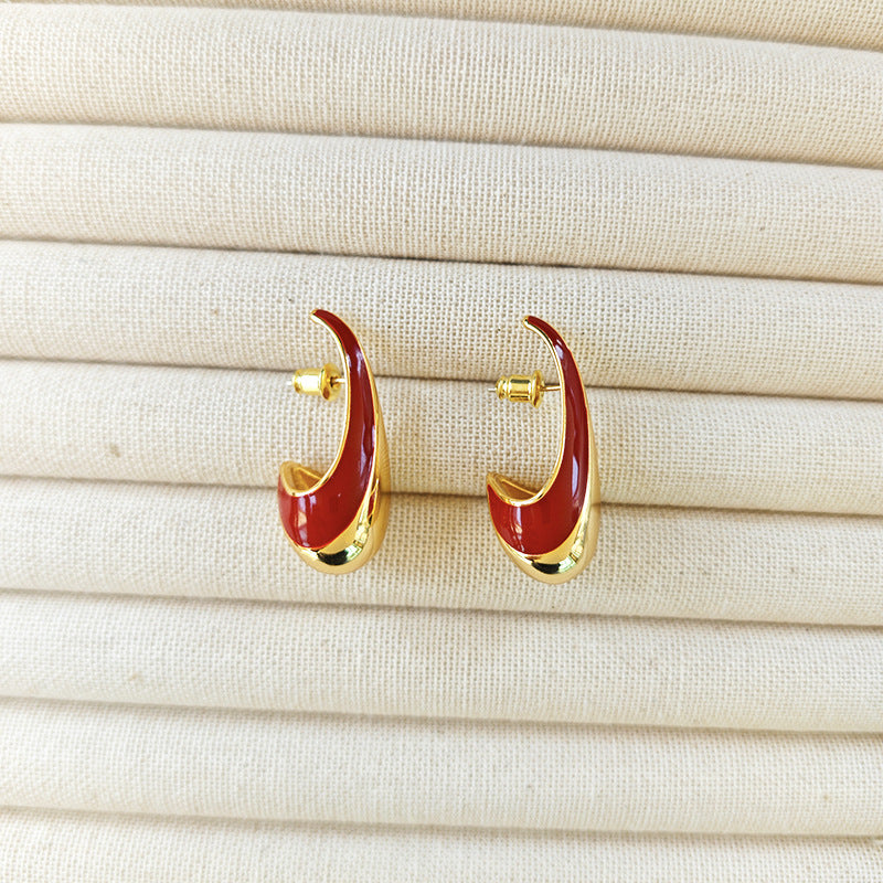VINTAGE GOLD RED HOOP EARRINGS FOR PARTY