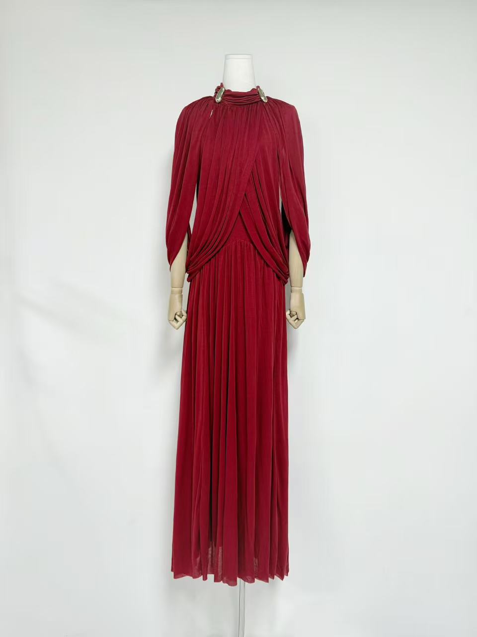 LEONA RED CAPE SLEEVE KNIT MAXI DRESS