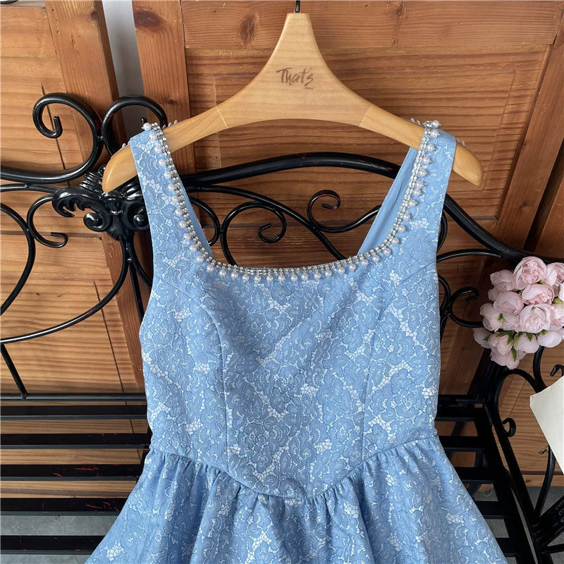 BEADED SQUARE NECK BOW A-LINE MINI DRESS FOR PARTY