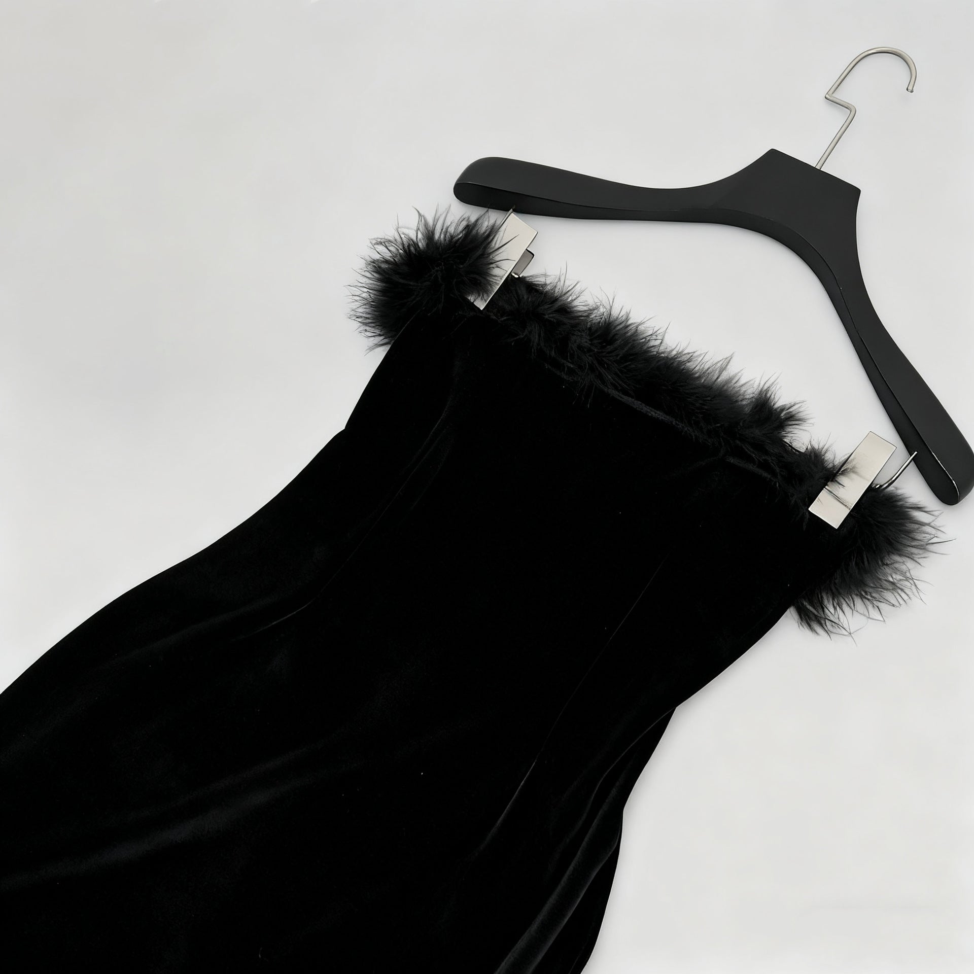 SAMANTHA BLACK VELVET STRAPLESS MINI DRESS