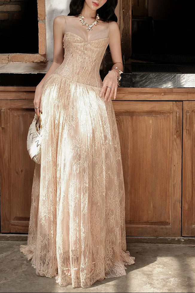 ROSE ASYMMETRIC SPAGHETTI STRAP MAXI DRESS KHAKI