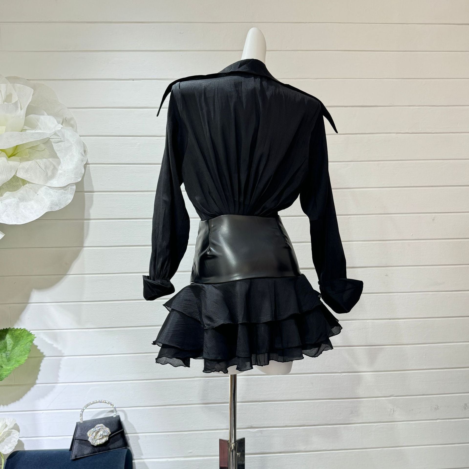 MANDY RUFFLE MINI DRESS BLACK COCKTAIL PARTY