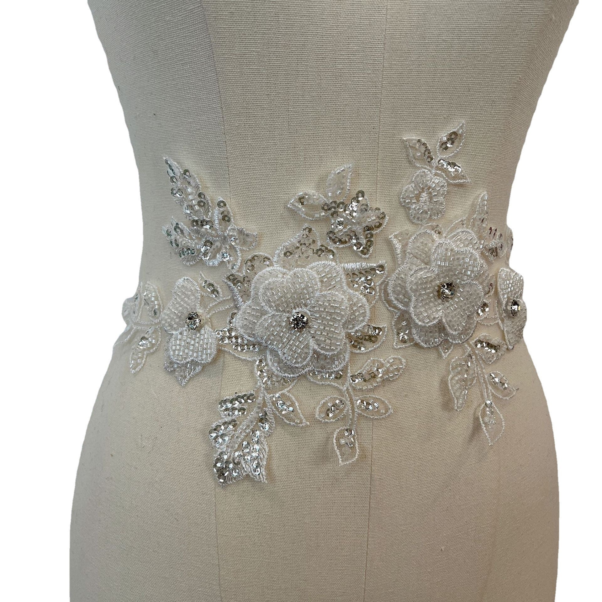 New off-white haute couture three-dimensional mesh rose bead appliqué