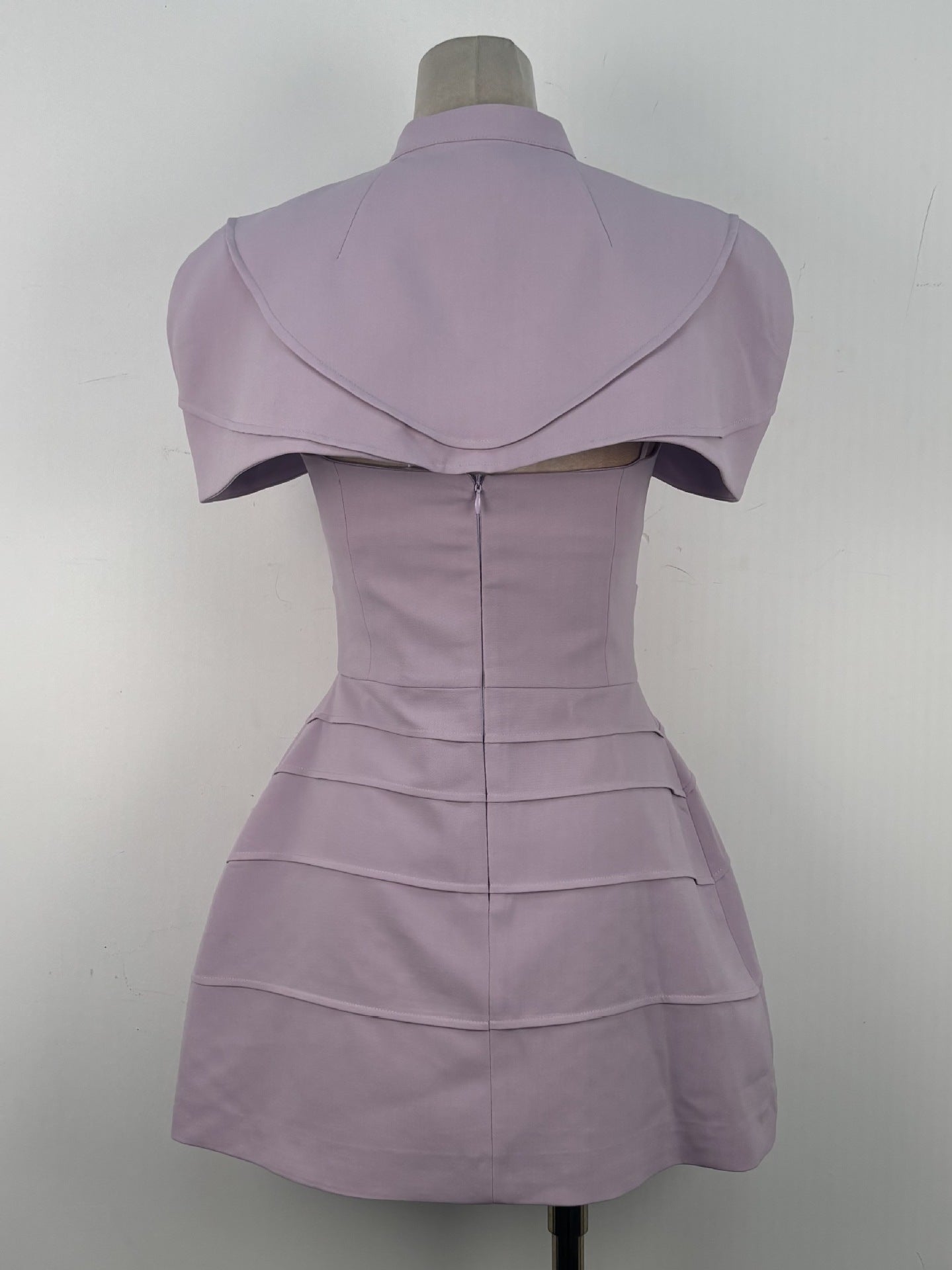 PURPLE PLEATED CAPE MINI DRESS, SPAGHETTI STRAP COCKTAIL