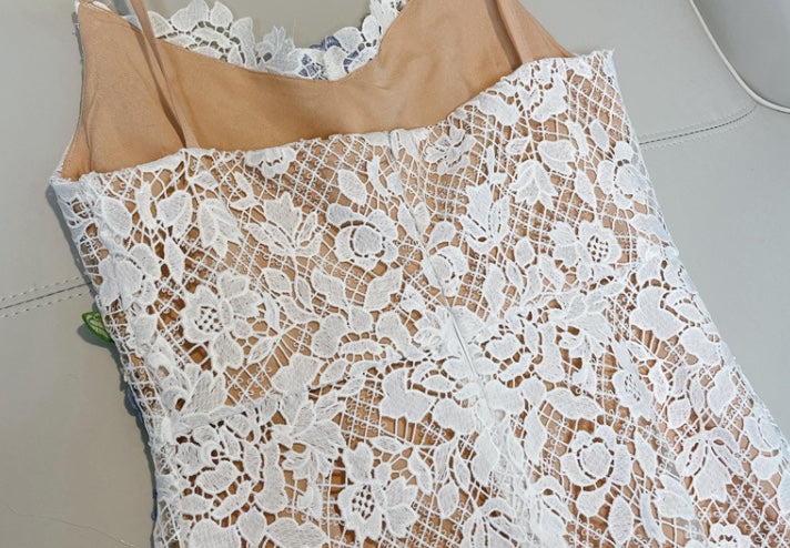 WHITE LACE ROSES A-LINE MIDI DRESS