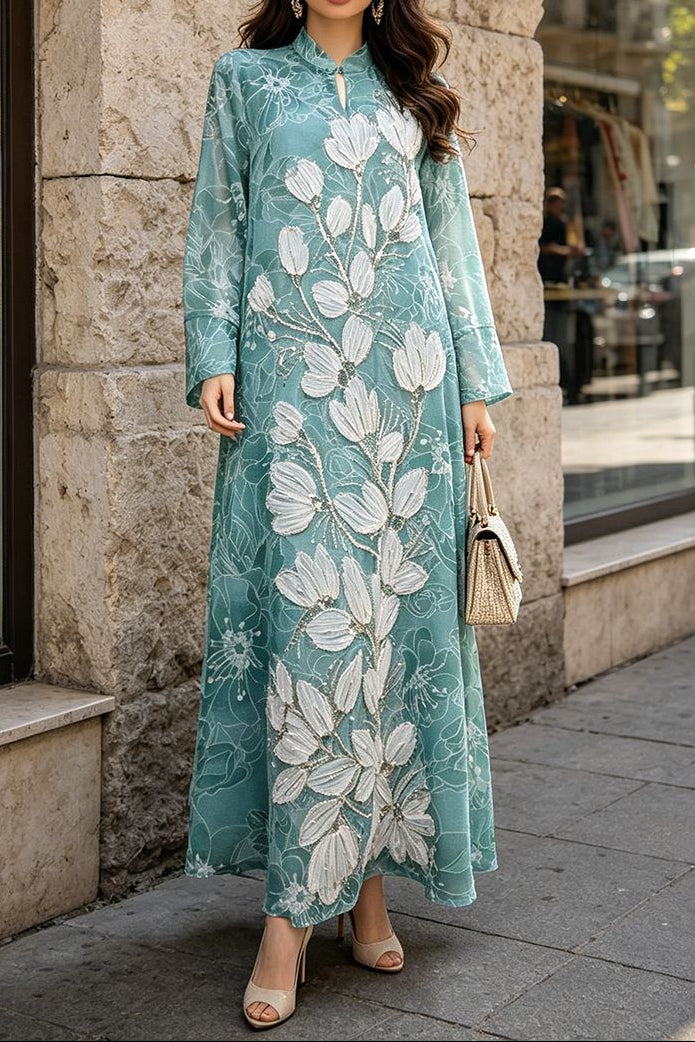 FLORAL EMBROIDERED ABAYA MAXI DRESS FOR EID