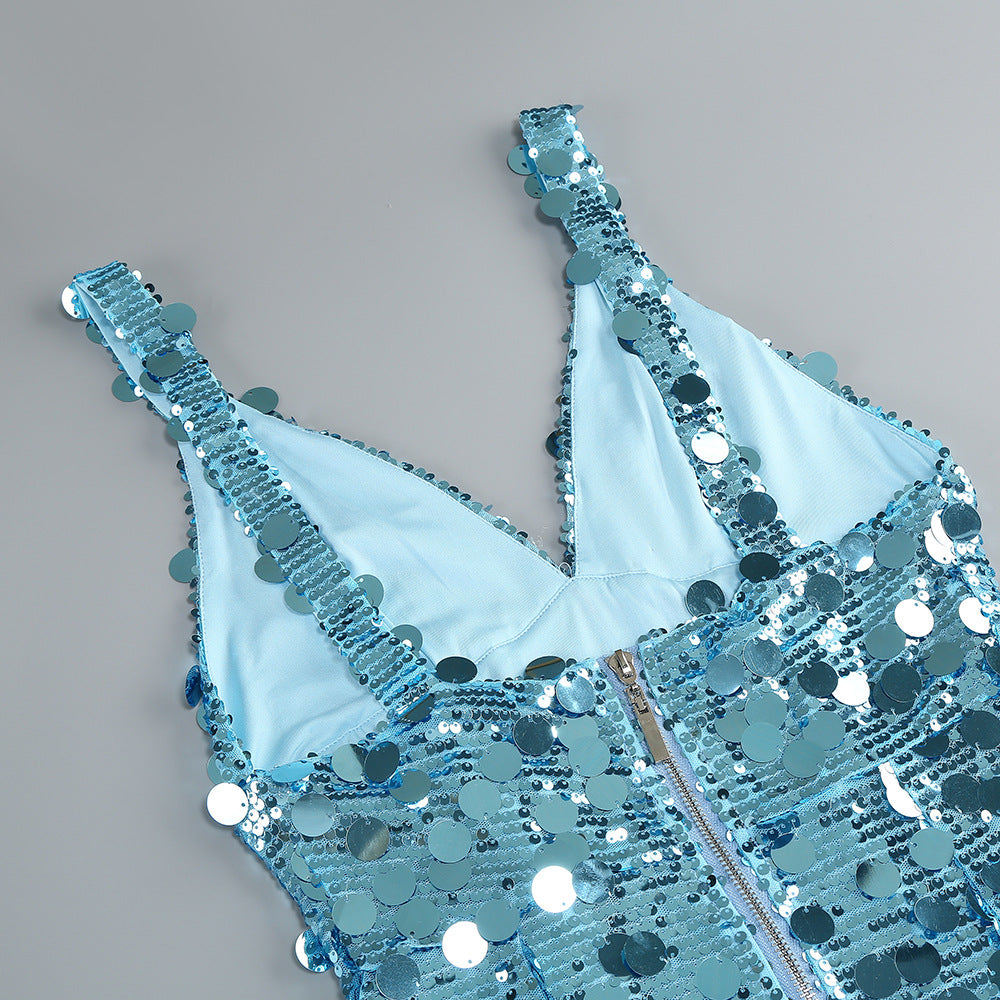 CARLIN SEQUIN STRAPLESS MAXI DRESS BLUE
