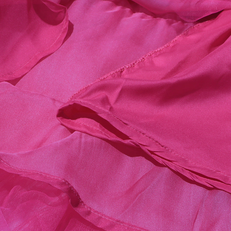 HALF HIGH NECK TULLE MINI DRESS PINK