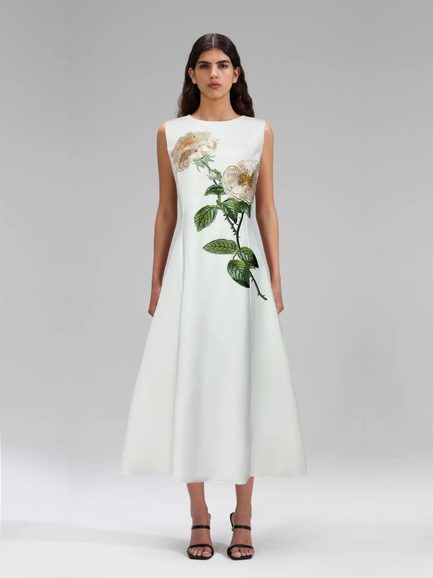 KATE FLORAL MIDI DRESS, BLACK SLEEVELESS EMBELLISHED