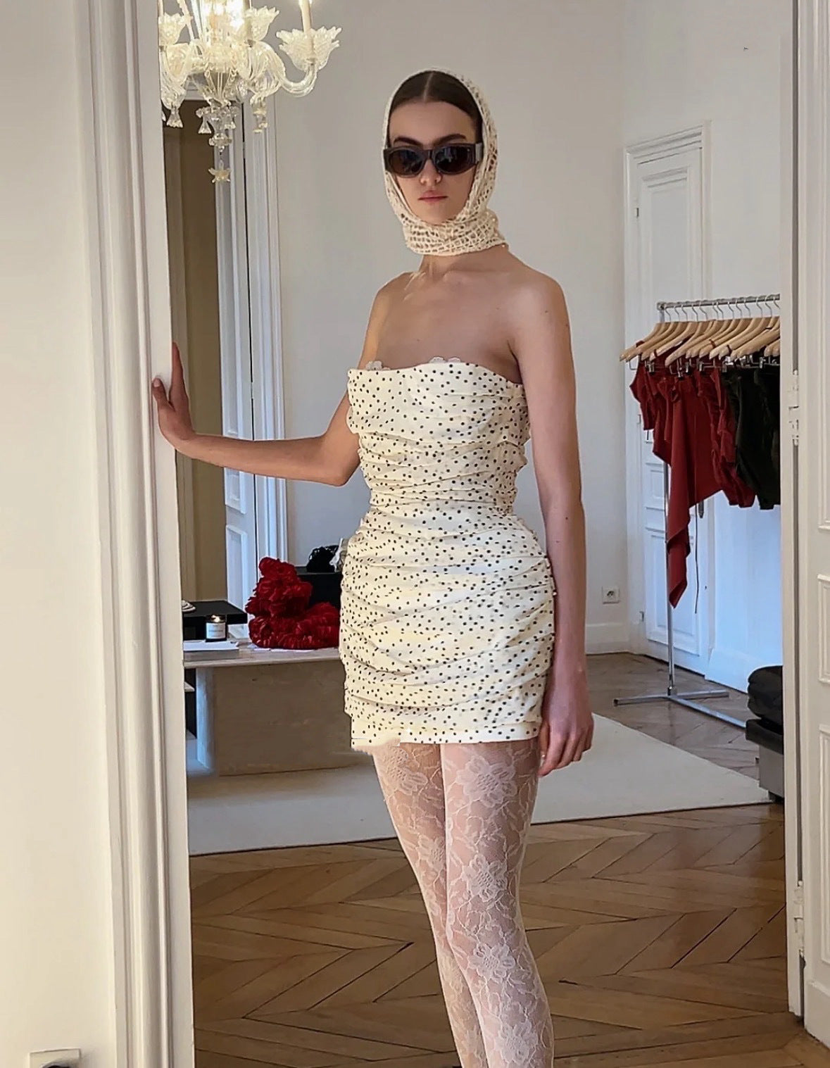 GEORGIA POLKA DOT TUBE MINI DRESS APRICOT