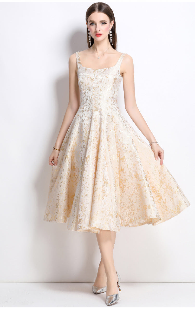 VANESSA A-LINE JACQUARD MIDI DRESS - APRICOT