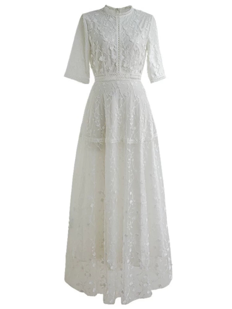 WHITE LACE SHORT MIDI DRESS FOR WEDDING GUEST