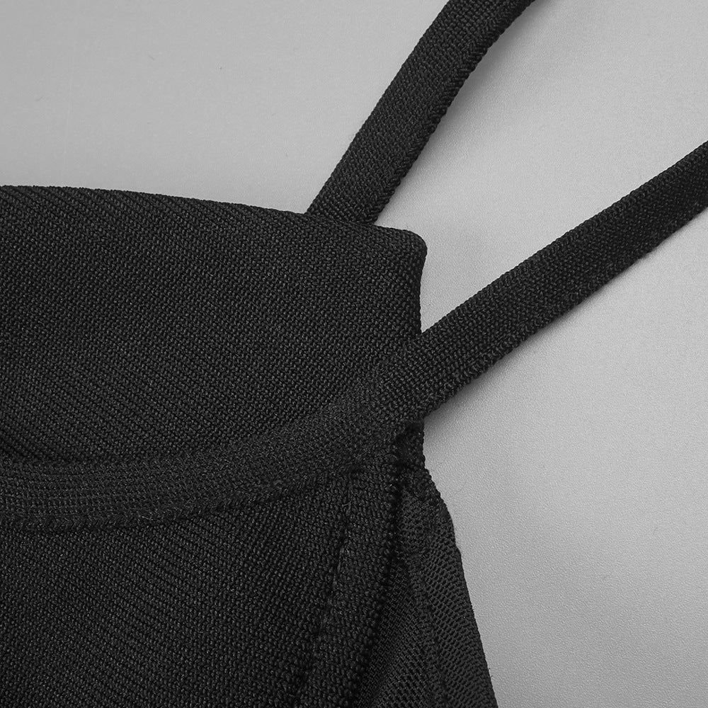 SLIT BACK BANDAGE MAXI DRESS, BLACK COCKTAIL