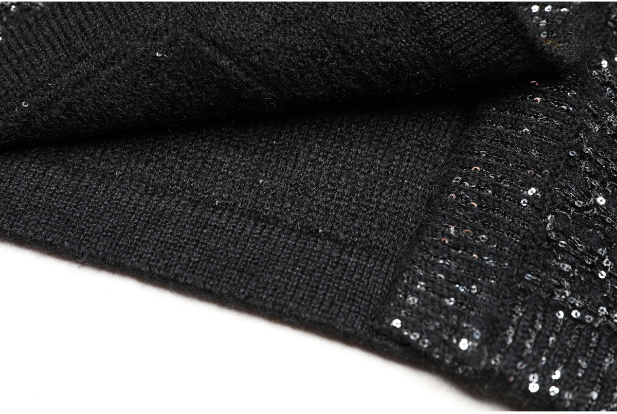 SEQUIN V-NECK CARDIGAN BLACK PARTY TOP
