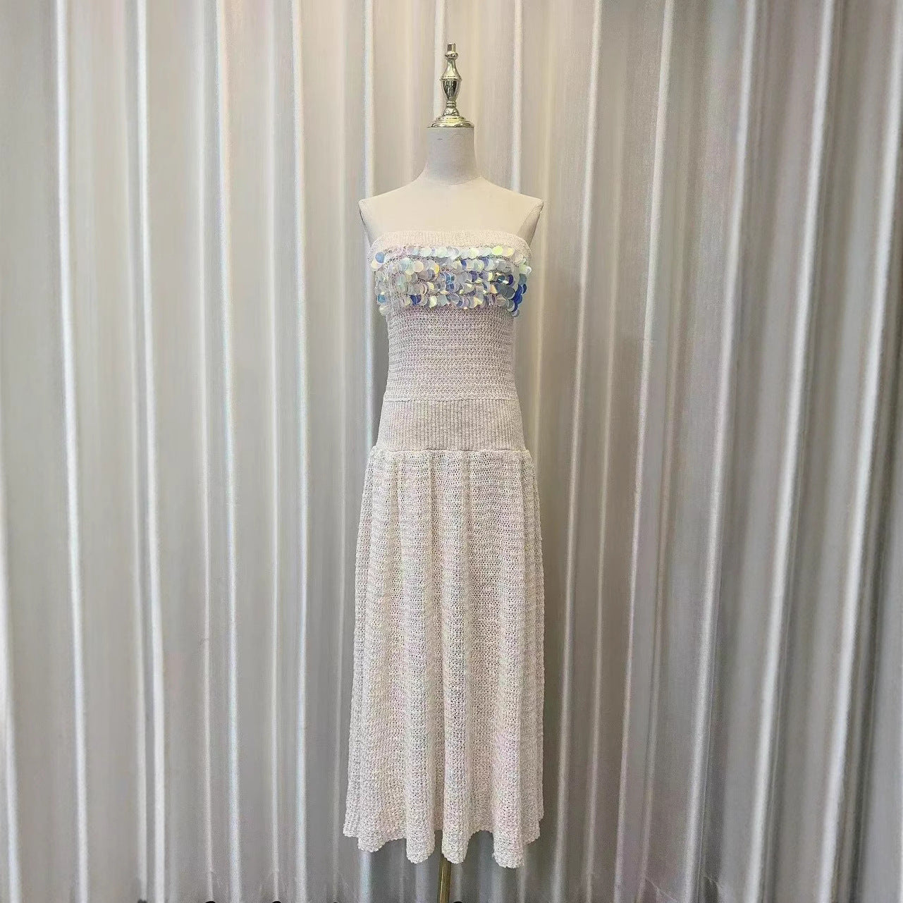 KIMBERLEY BEIGE OFF-SHOULDER SEQUIN MAXI DRESS