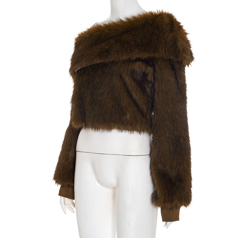 STACEY ONE-SHOULDER FUR TOP FOR PARTY