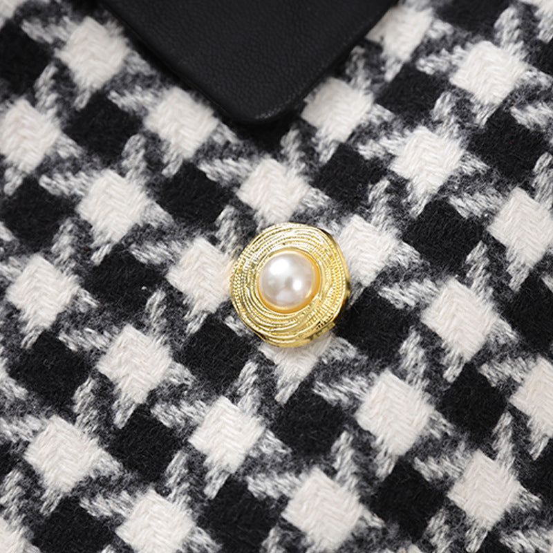 BLACK DOUBLE-BREASTED HOUNDSTOOTH TWEED BLAZER