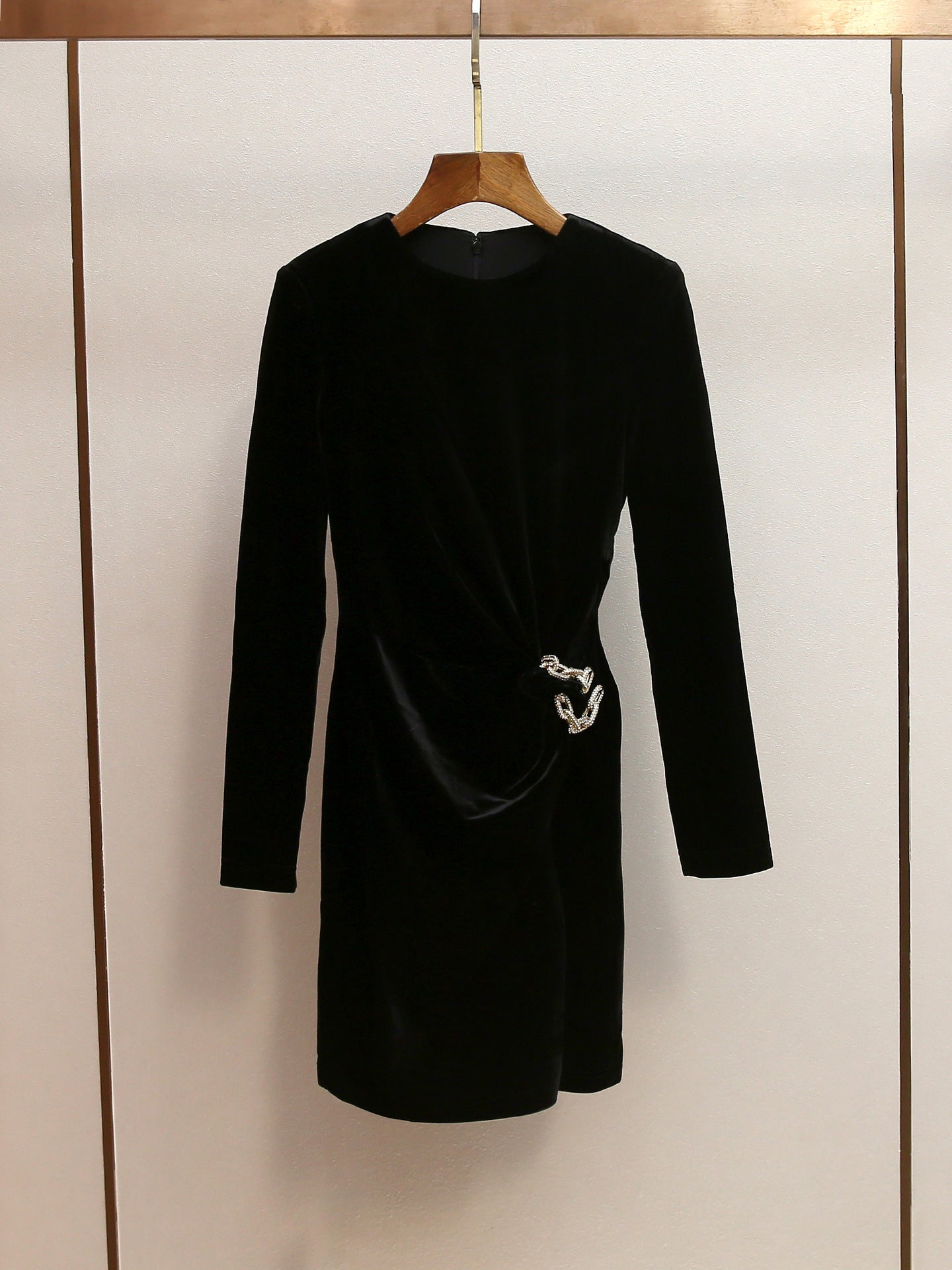 YVETTE BLACK VELVET EMBELLISHED MINI DRESS
