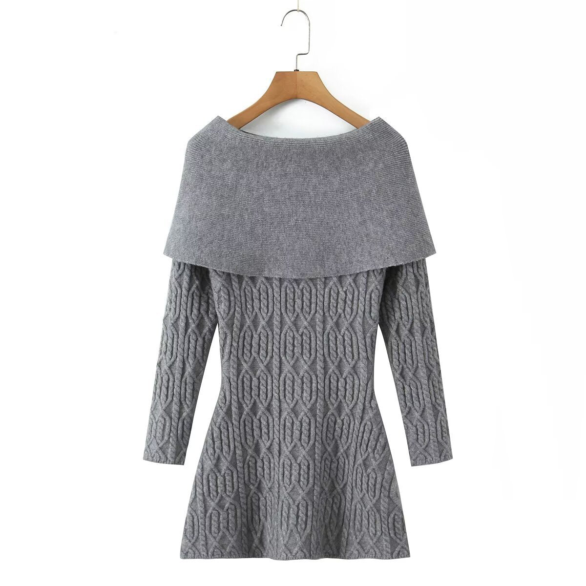 GWENDOLYN OFF-SHOULDER KNIT MINI DRESS GREY
