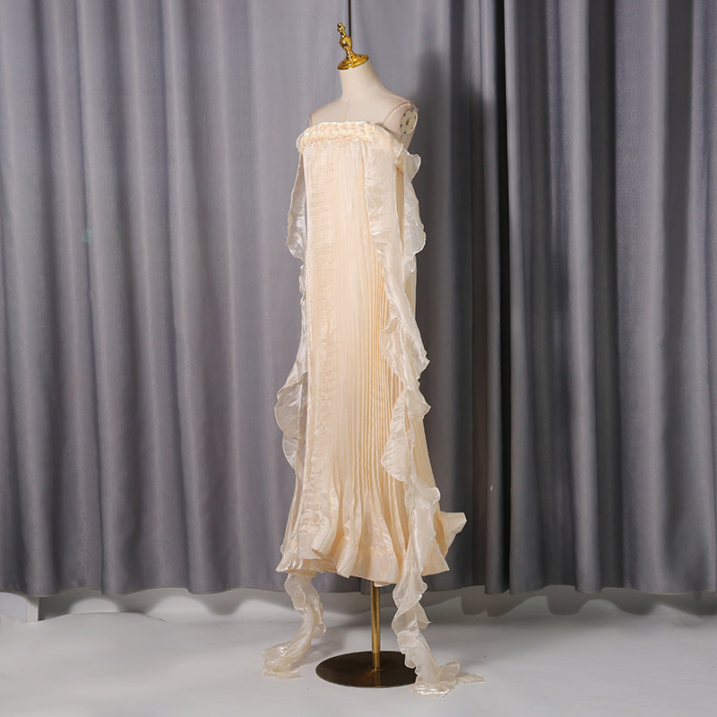 QUINTINA OFF-SHOULDER PLEATED MAXI DRESS APRICOT