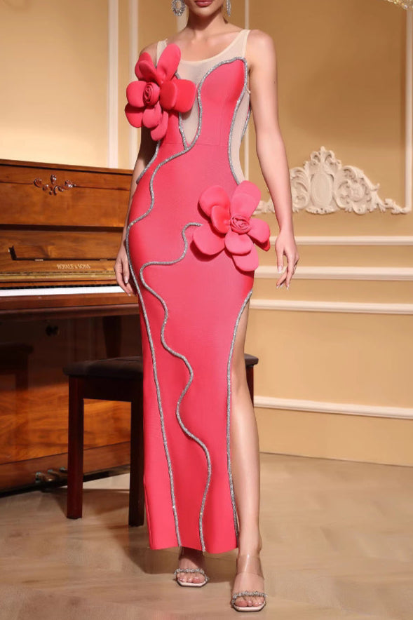 O1CN01Gmjg0Y1e6Wp5IdYXP__2212473073822-0-cib DIAMOND 3D FLOWER SEQUIN BANDAGE MAXI DRESS ROSE RED