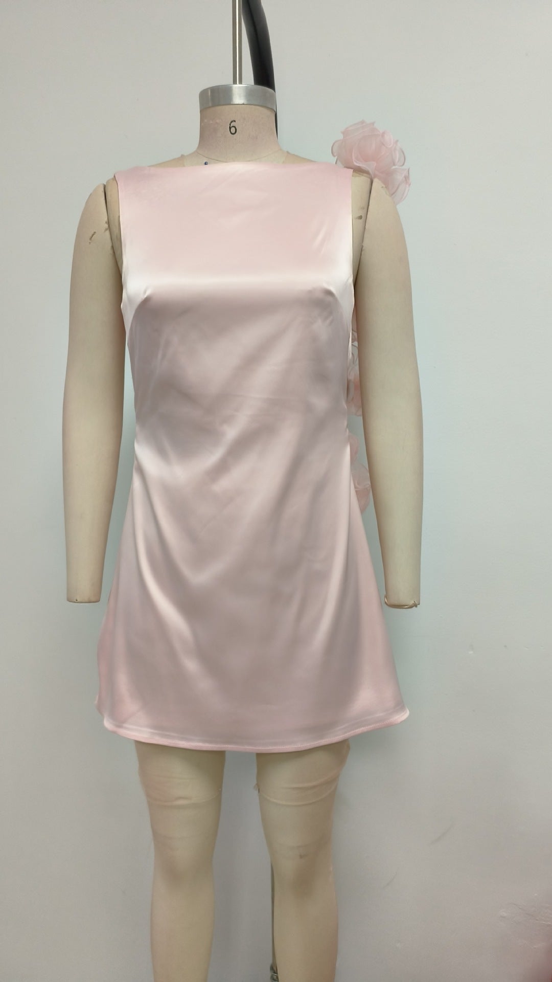 ZENOBIA PINK SATIN MINI DRESS FLORAL PARTY