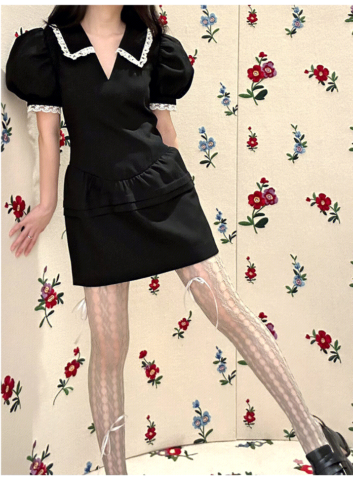 BLACK BUBBLE SLEEVE MINI DRESS FOR PARTY