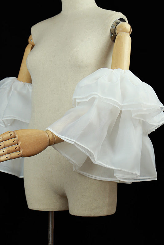 WHITE ORGANZA BELL CUFF SLEEVES DETACHABLE RUFFLE WEDDING