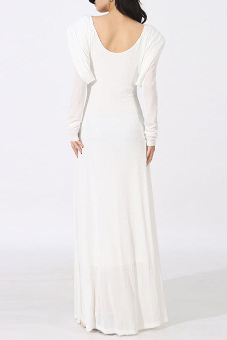 BERYL PLEATED KNIT WHITE MAXI DRESS