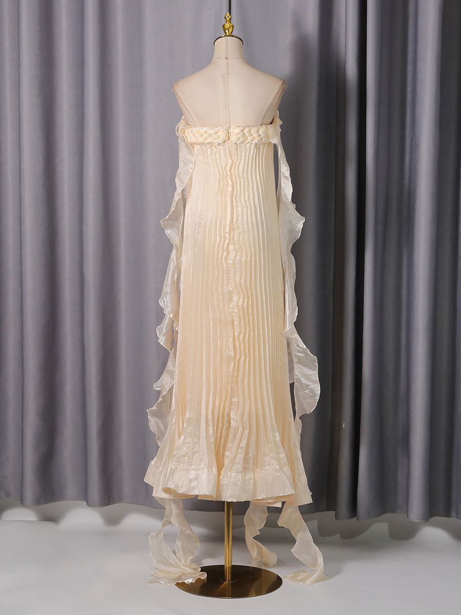 QUINTINA OFF-SHOULDER PLEATED MAXI DRESS APRICOT