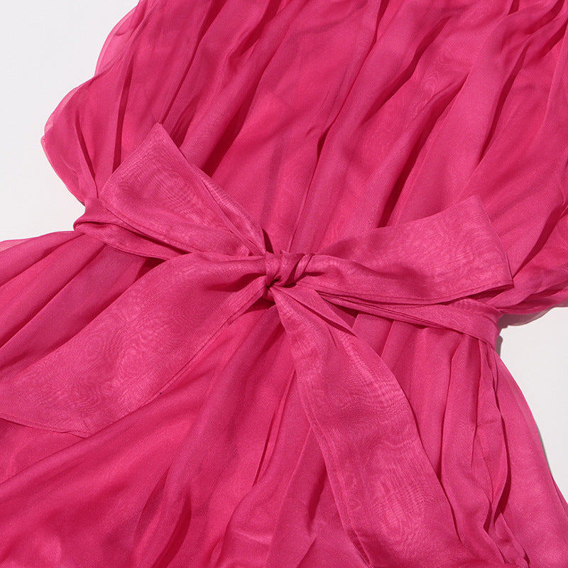 HALF HIGH NECK TULLE MINI DRESS PINK